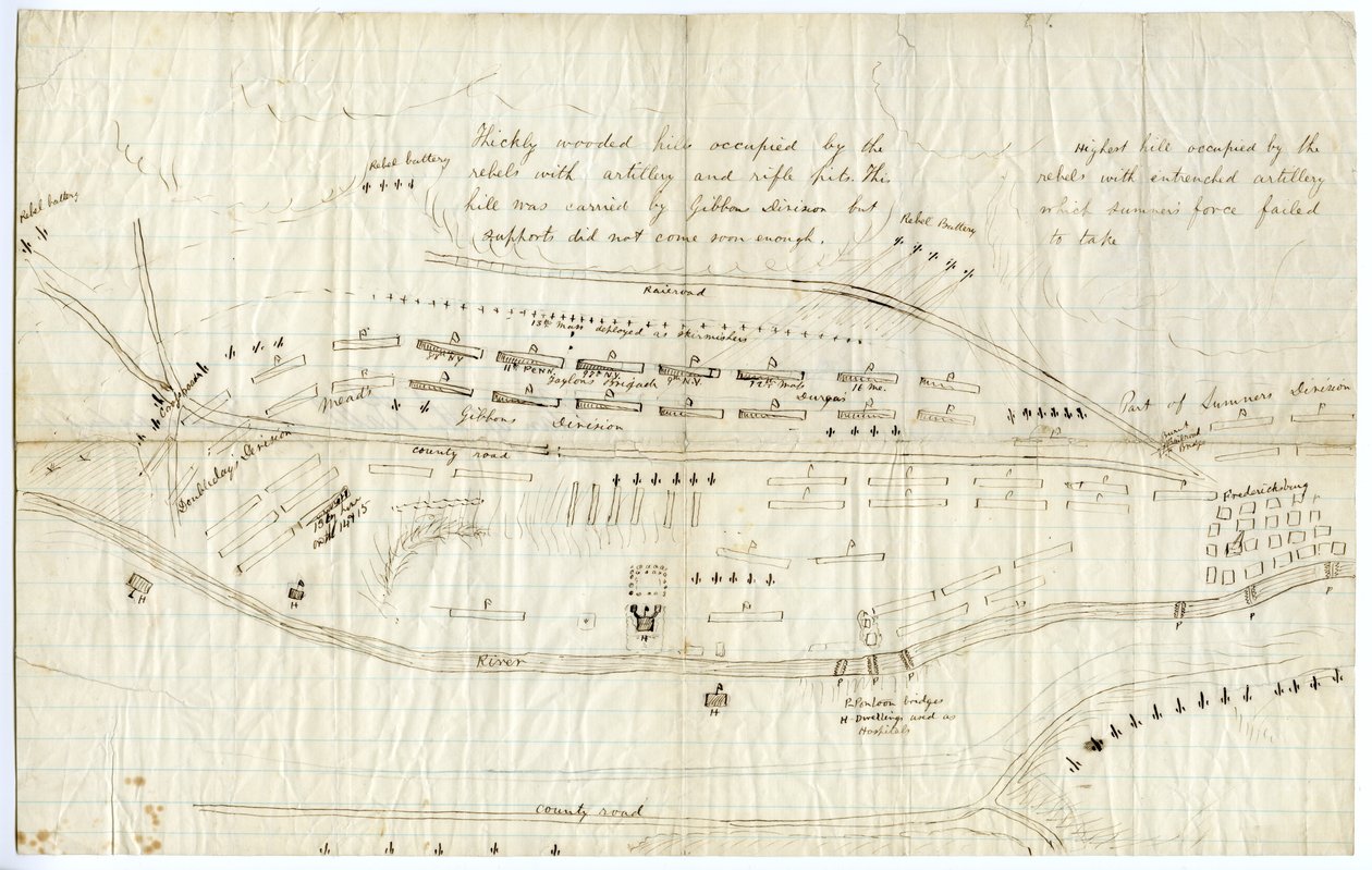 Kort over Fredericksburg, ca. december 1862 af George Bush