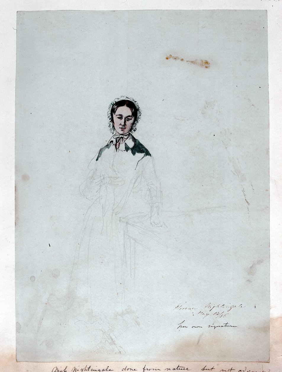 Et ufærdigt portræt af Florence Nightingale (1820-1910) 1856 (blyant, pen og blæk og wc på papir) af George Cadogan