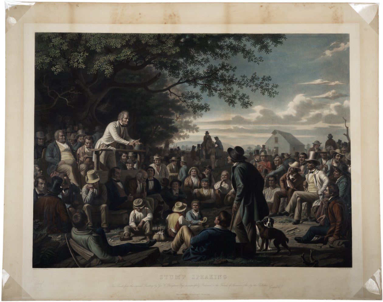 Stump Speaking, 1856 (håndfarvet mezzotint) af George Caleb Bingham
