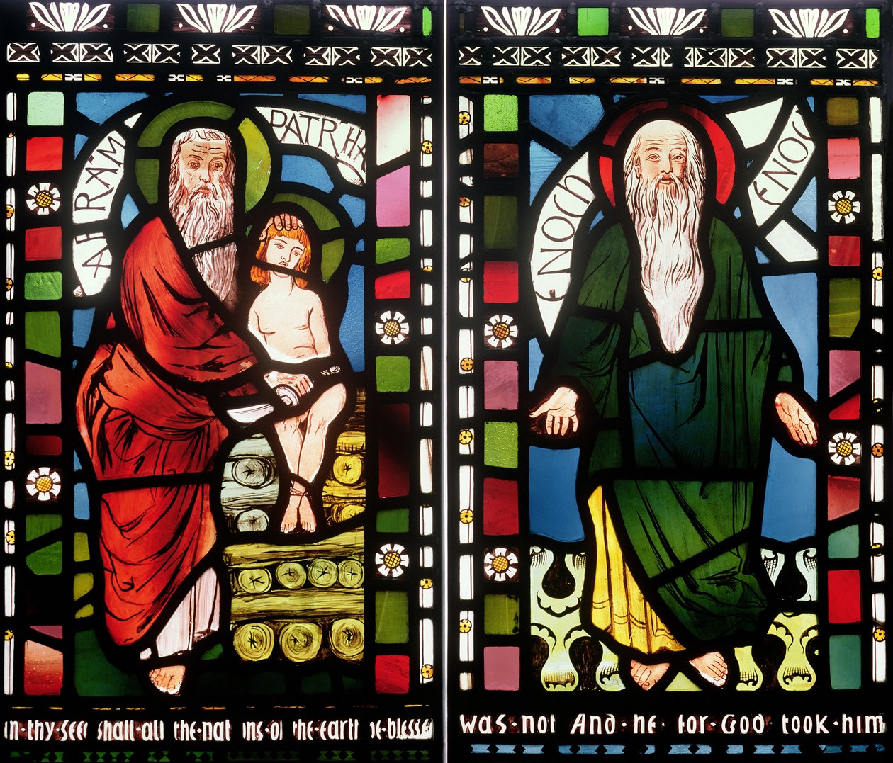 Abraham og Enok, detalje fra skabelsesvinduet, 1861 (farvet glas) (se 120153) af George Campfield