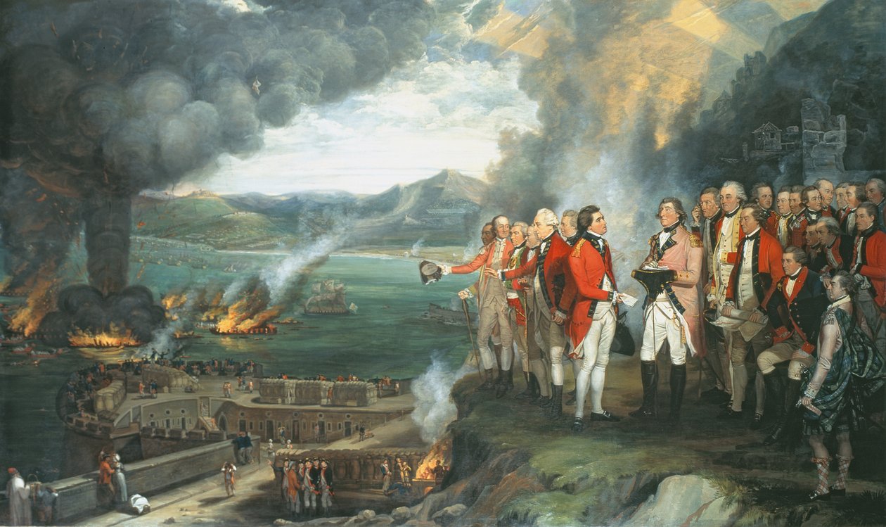 General Eliott og hans officerer iagttager ødelæggelsen af de flydende batterier, Gibraltar, 14. september 1782, 1784 af George Carter