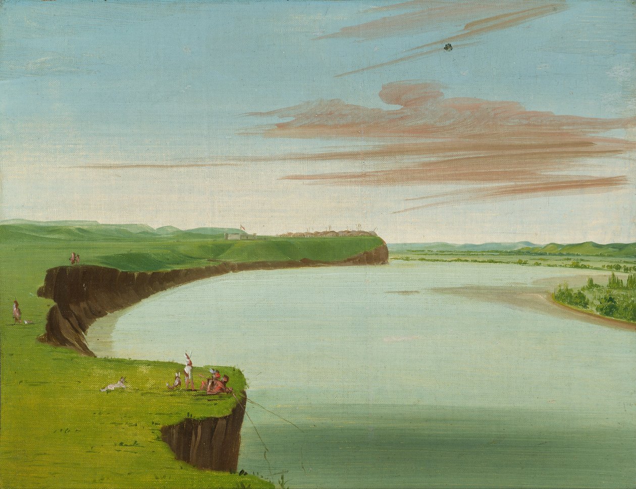 Fjernudsigt over Mandan Village af George Catlin