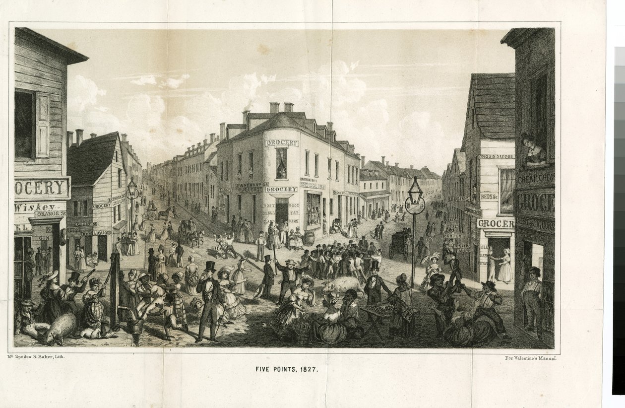 Five Points, 1827, indgraveret af McSpedon und Baker, 1855 af George Catlin