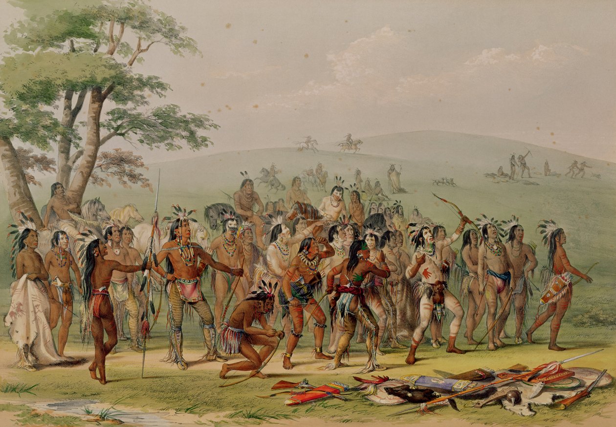 Mandan Bueskydningskonkurrence, ca. 1832 af George Catlin