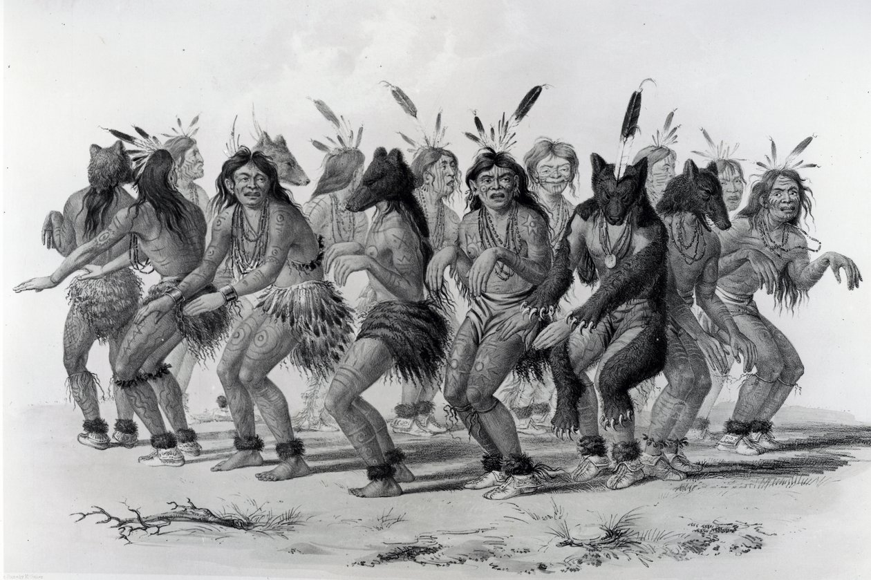 Indianernes bjørnedans, graveret af John McGahey af George Catlin