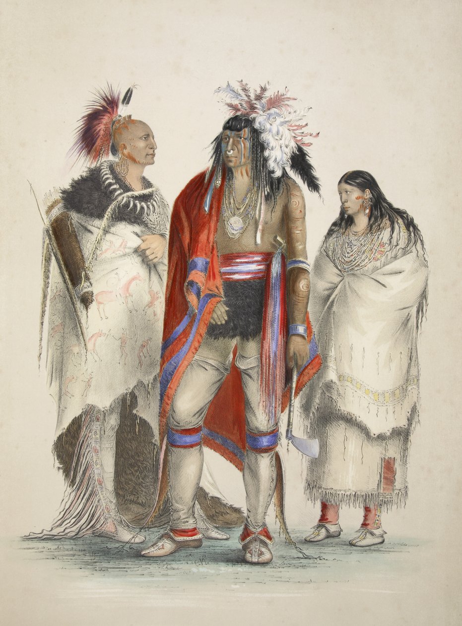 Nordamerikanske indianere, fra Catlins North American Indian Portfolio. Jagtscener og forlystelser i Rocky Mountains og Prairies of America, pub. 1845 af George Catlin