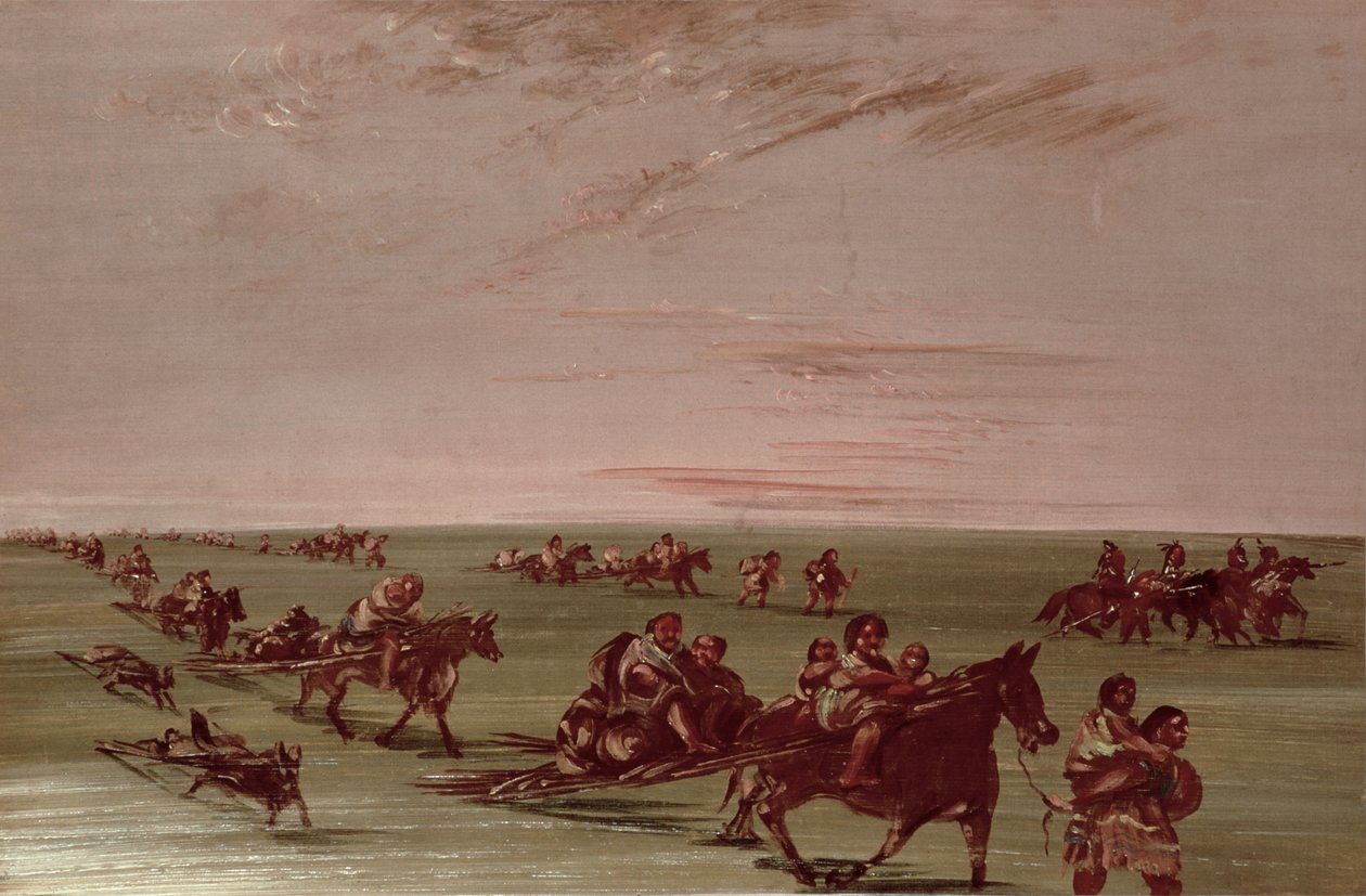 Røde indianere, der bruger Travois af George Catlin