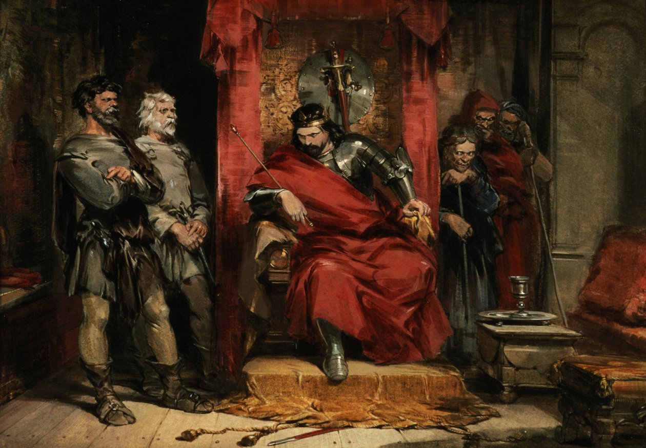 Macbeth giver instrukser til de mordere, der er ansat til at dræbe Banquo af George Cattermole