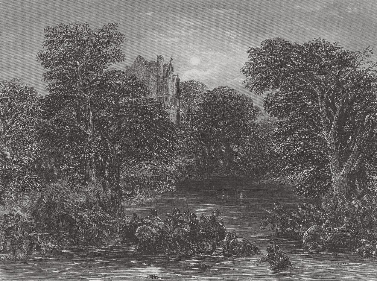 Skotterne forfulgte efter slaget ved Preston, indgraveret af J.C. Varrall, 1844 af George Cattermole
