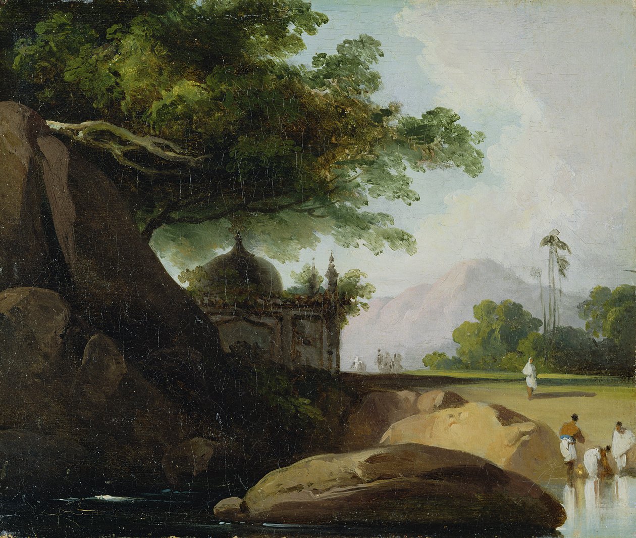 Indisk landskab med tempel, ca. 1815 af George Chinnery