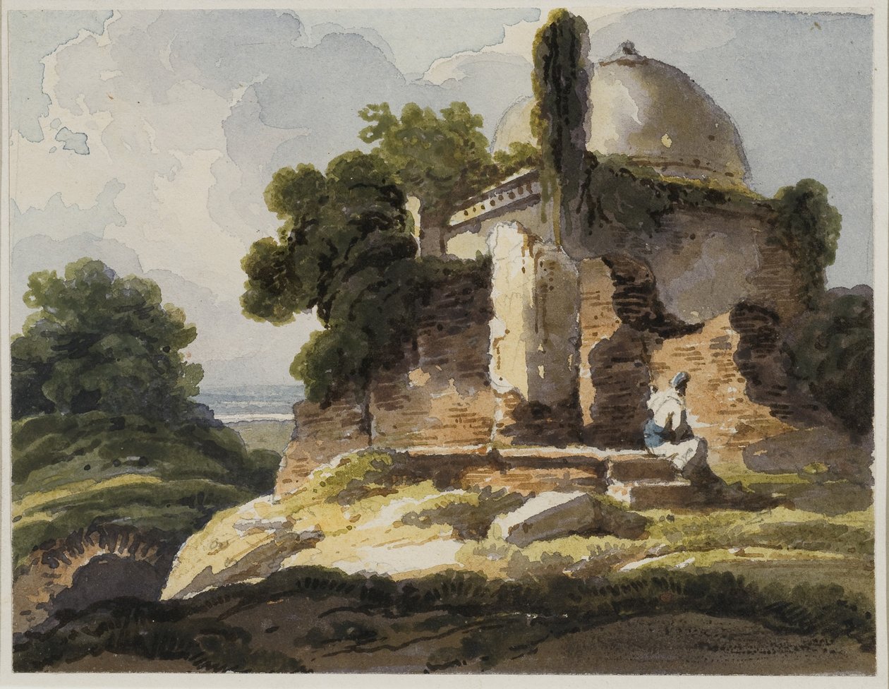 Landskabsbillede med muslimsk hvælvet grav, 1819 (wc på papir) af George Chinnery