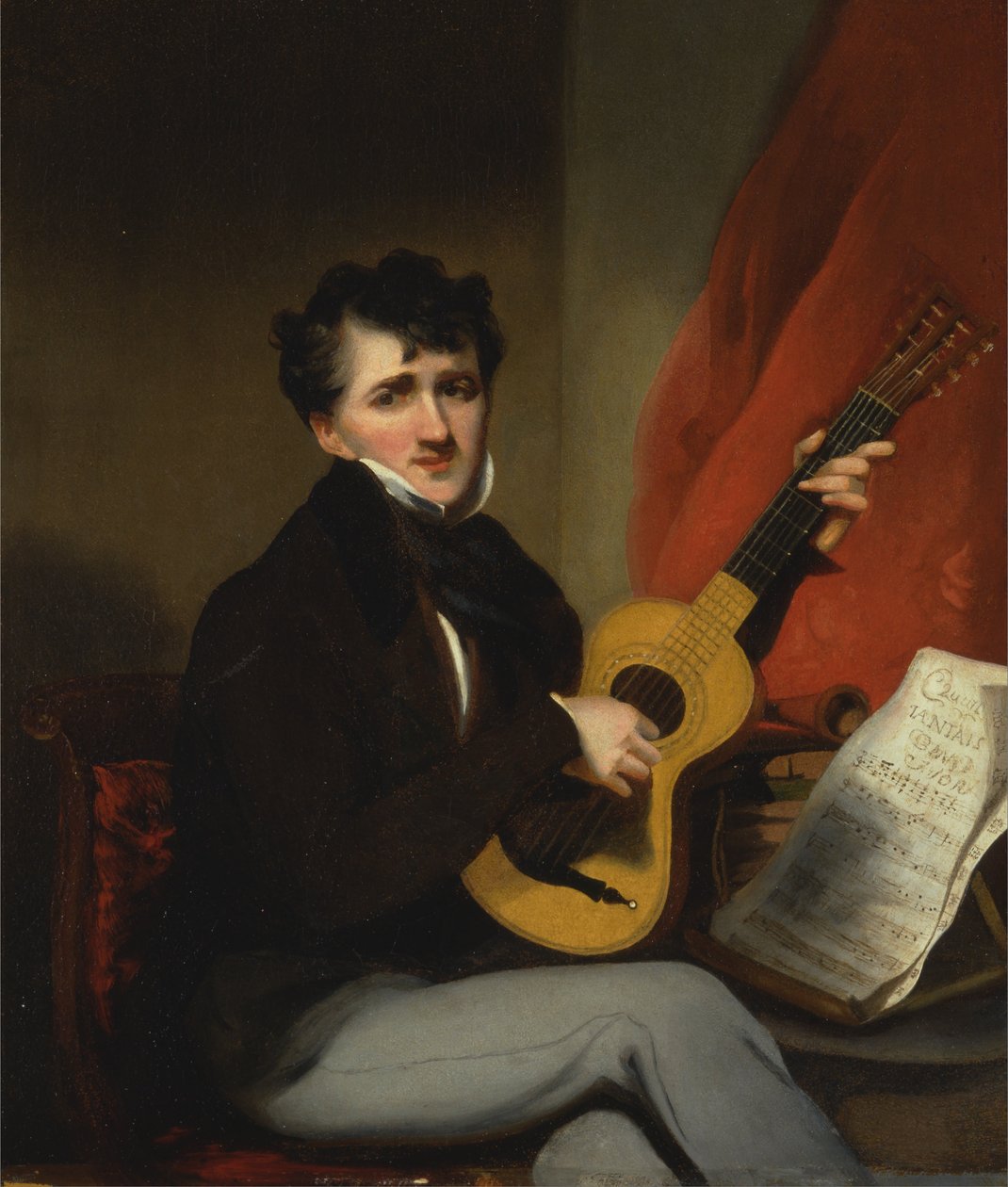 Portræt af en mand, der spiller guitar af George Chinnery