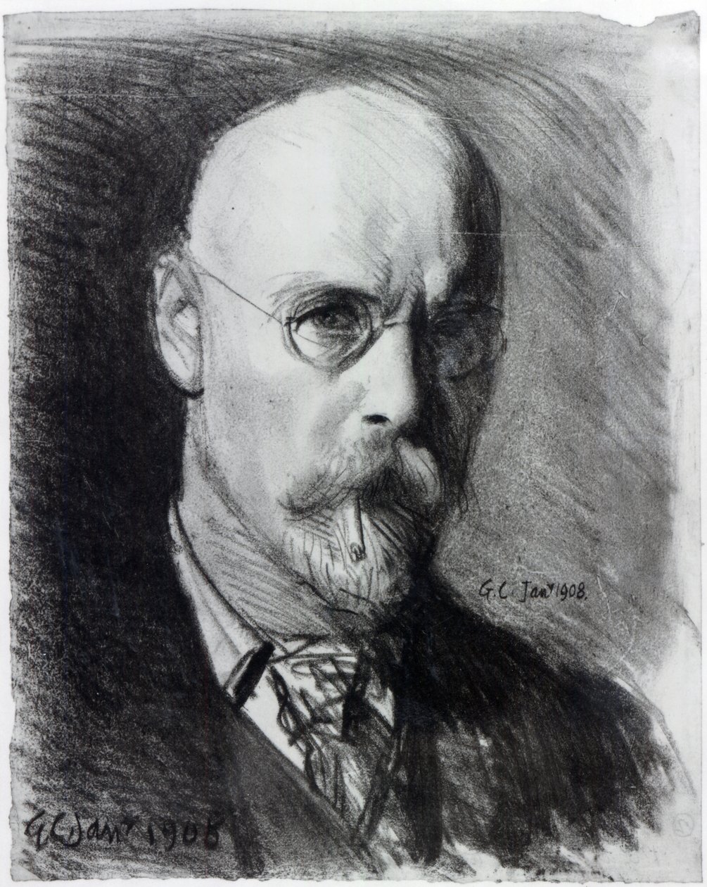 Selvportræt, 1908 (kul på papir) af George Clausen