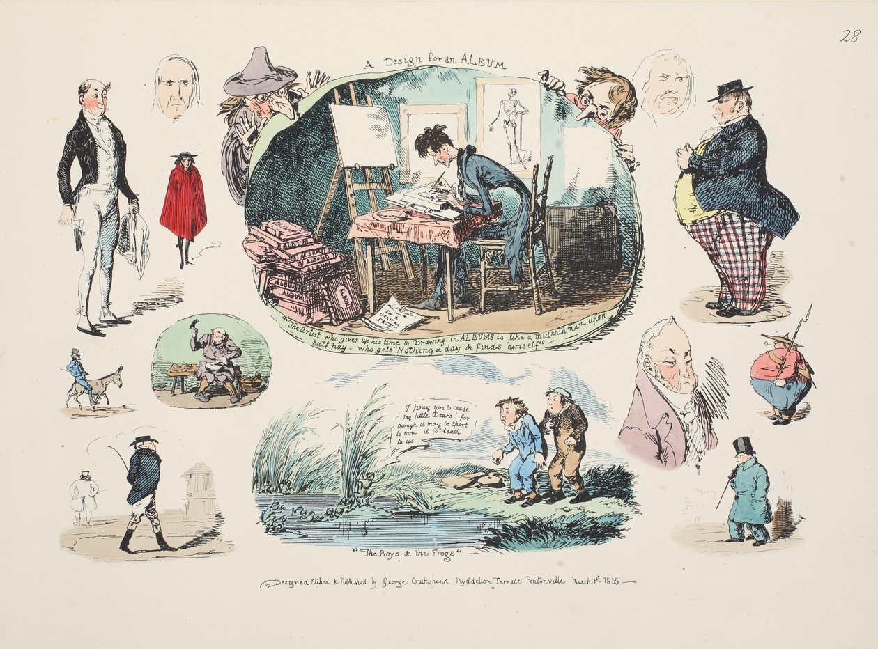 Et design til et album, pub. 1835 (håndfarvet gravering) af George Cruikshank
