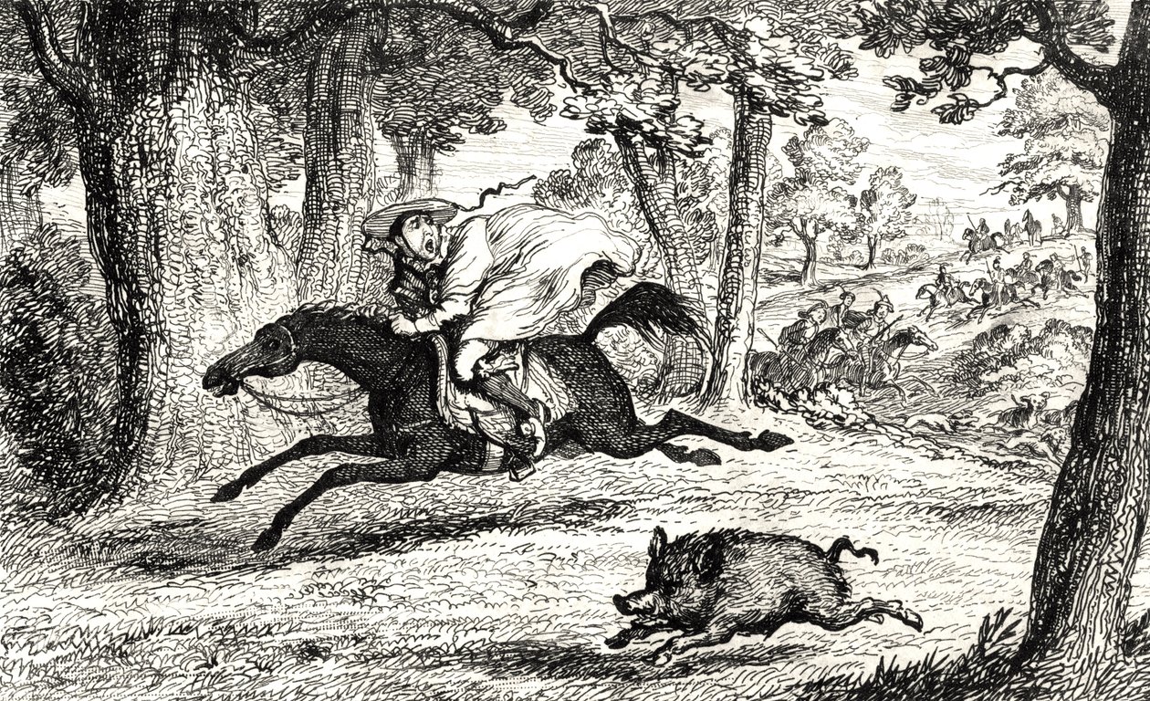 Kardinal John af Belue jagter en orne, illustration fra 