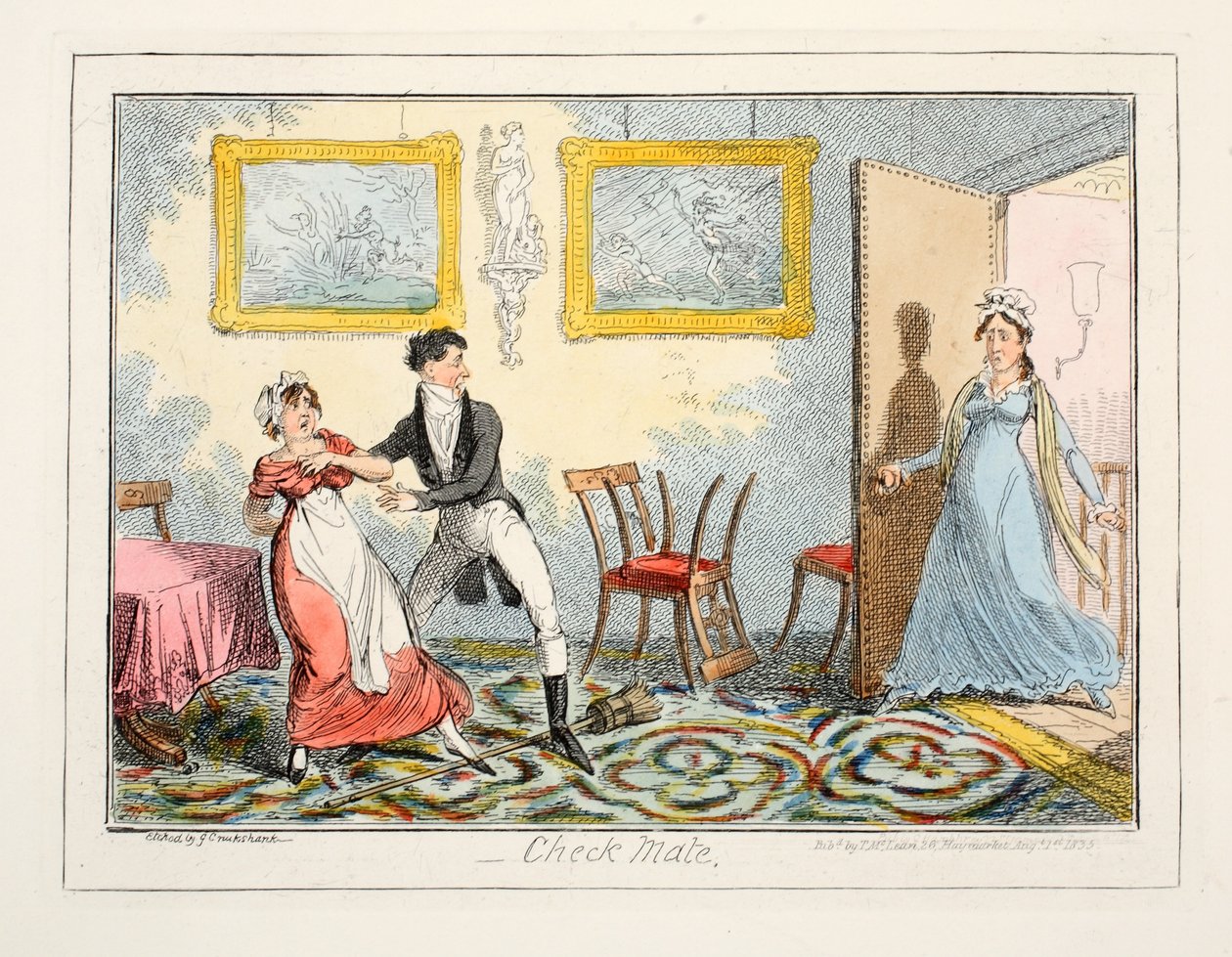 Check Mate, 1835 (håndfarvet gravering) af George Cruikshank
