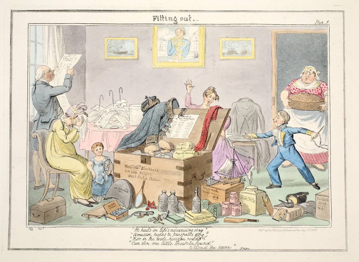 Fitting Out, fra The Progress of a Midshipman, 1835 (håndfarvet gravering) af George Cruikshank