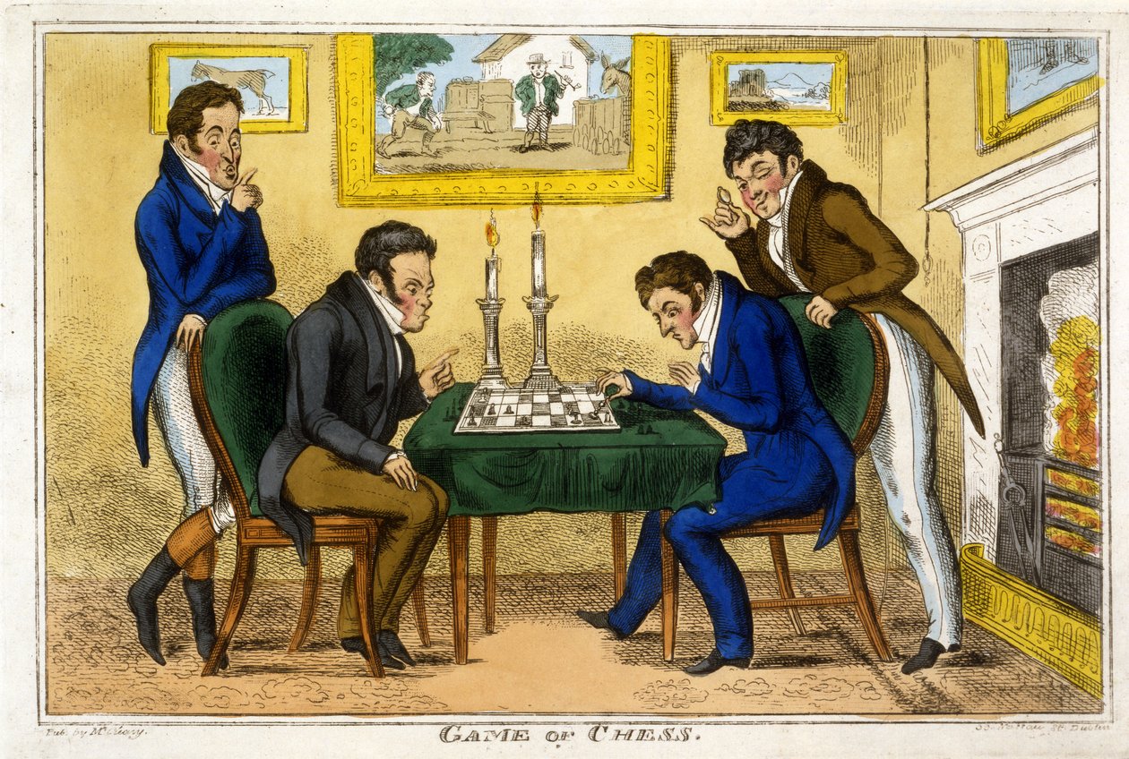 Spil skak, pub. McCleary, Dublin, 1819 (håndfarvet gravering) af George Cruikshank