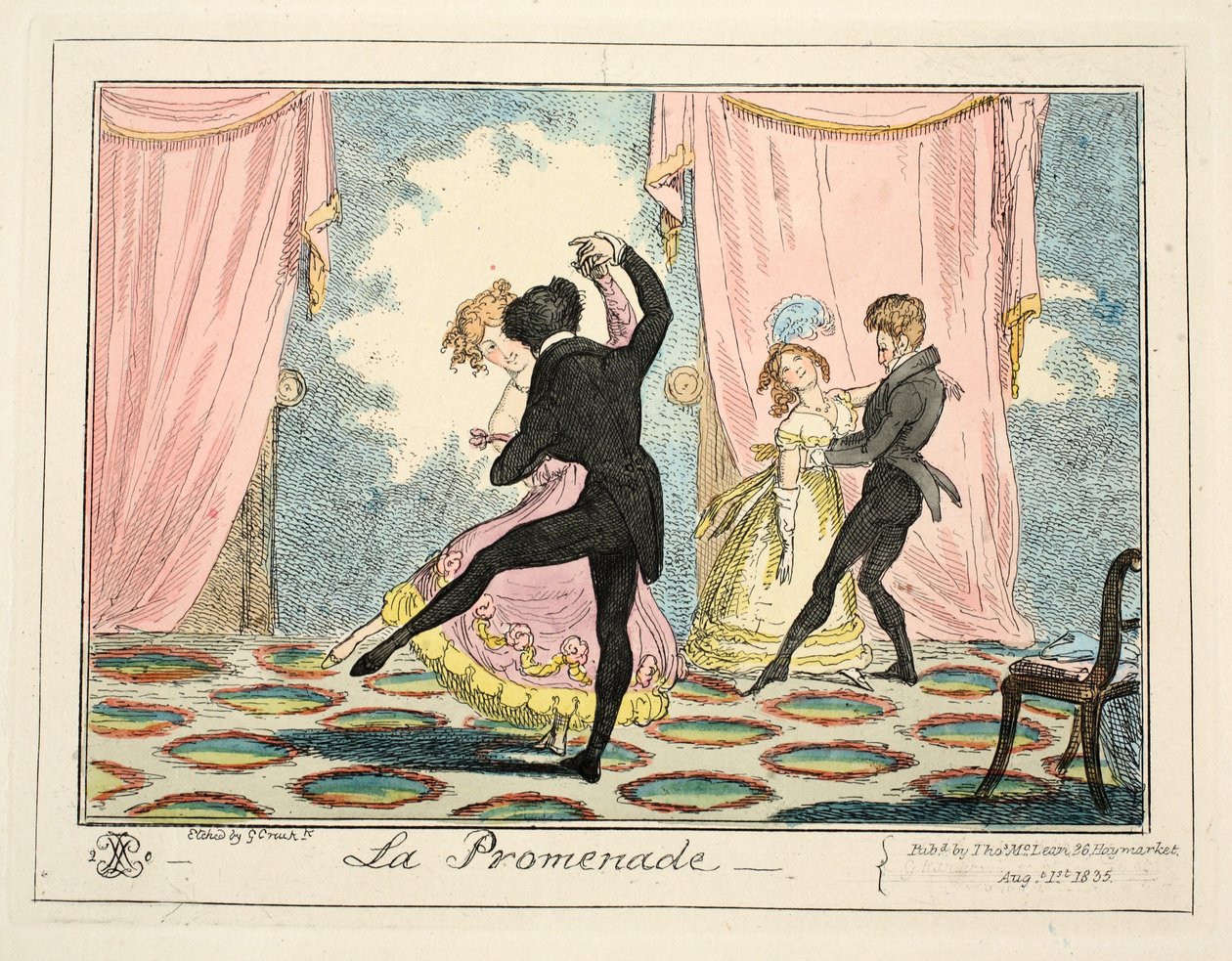 La Promenade, 1835 (håndfarvet gravering) af George Cruikshank