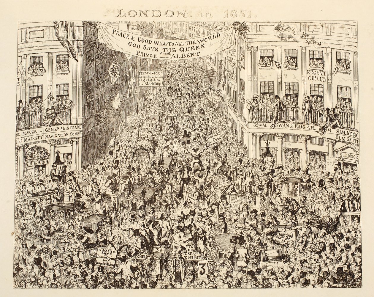 London i 1851, fra 1851 eller The Adventures of Mr & Mrs Sandboys og familie, der kom op til London for at hygge sig og se den store udstilling, pub. 1851 af George Cruikshank