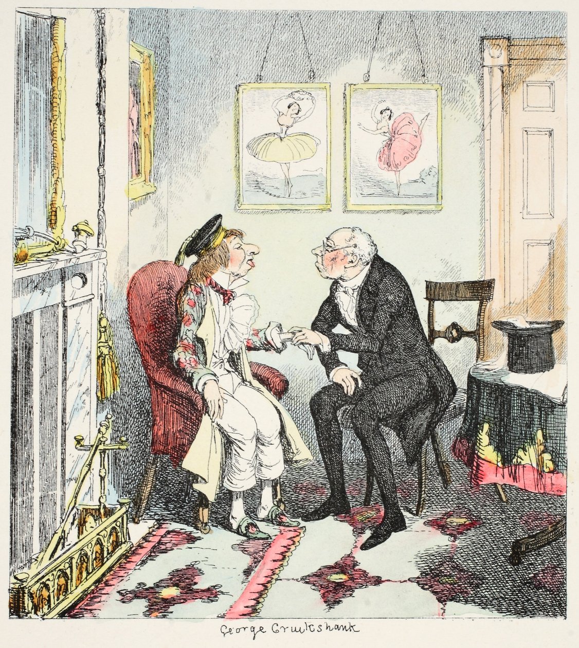 Hr. Lambkin finder, at han er gået lidt for hurtigt i Pursuit of Measure and Amusement, fra The Bachelors Own Book or the Progress of Mr Lambkins, pub. 1844 af George Cruikshank