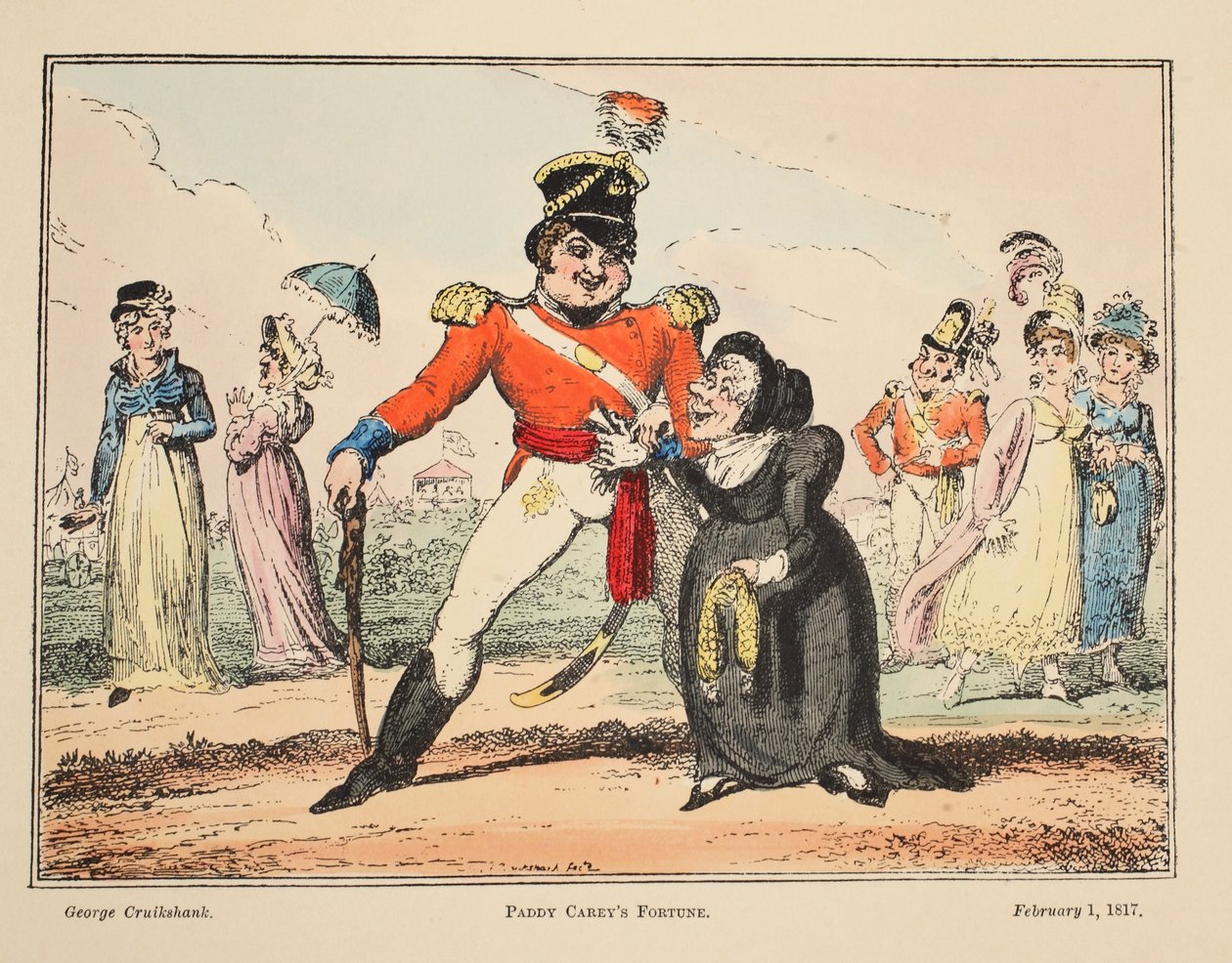 Paddy Careys Fortune, pub. 1817 (håndfarvet gravering) af George Cruikshank