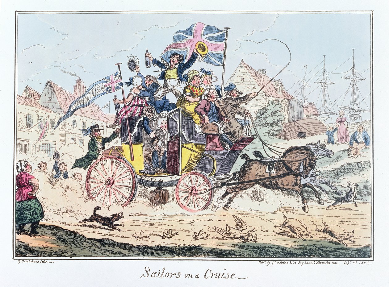 Sailors on a Cruise, udgivet af James Robins, 1. september 1825 (farvet radering) af George Cruikshank