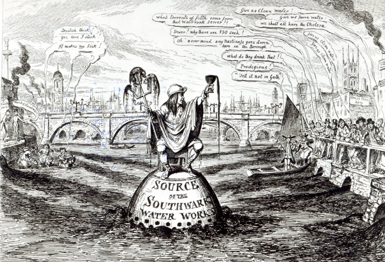 Satirisk tegneserie om Southwark Water Company, 1832 af George Cruikshank