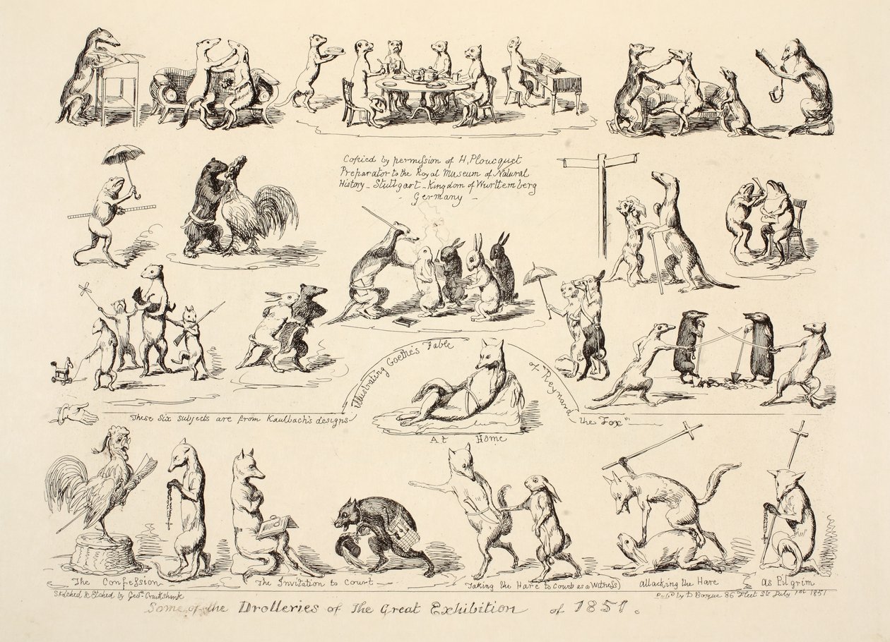 Nogle af Drolleries of the Great Exhibition, pub. 1851 af George Cruikshank
