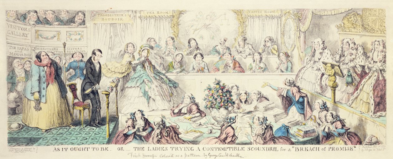The Breach of Promise - tegneserie håndfarvet radering af George Cruikshank
