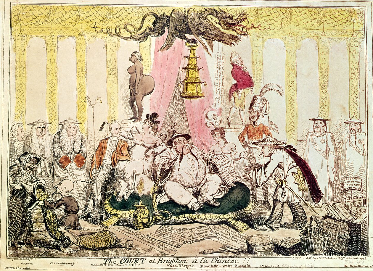 Retten i Brighton a la Chinese, 1816 (håndfarvet gravering) af George Cruikshank