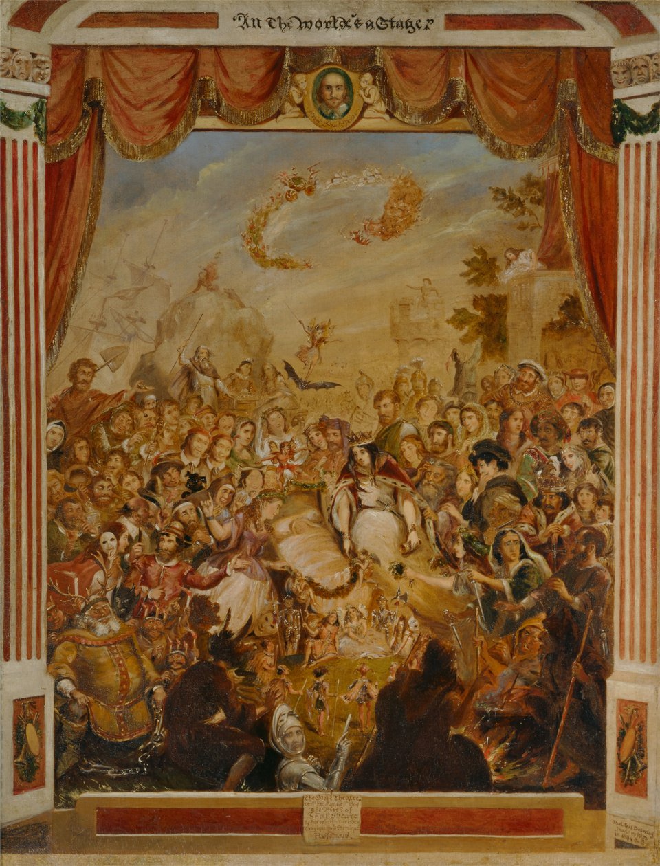 William Shakespeares første optræden på scenen i Globe Theatre af George Cruikshank