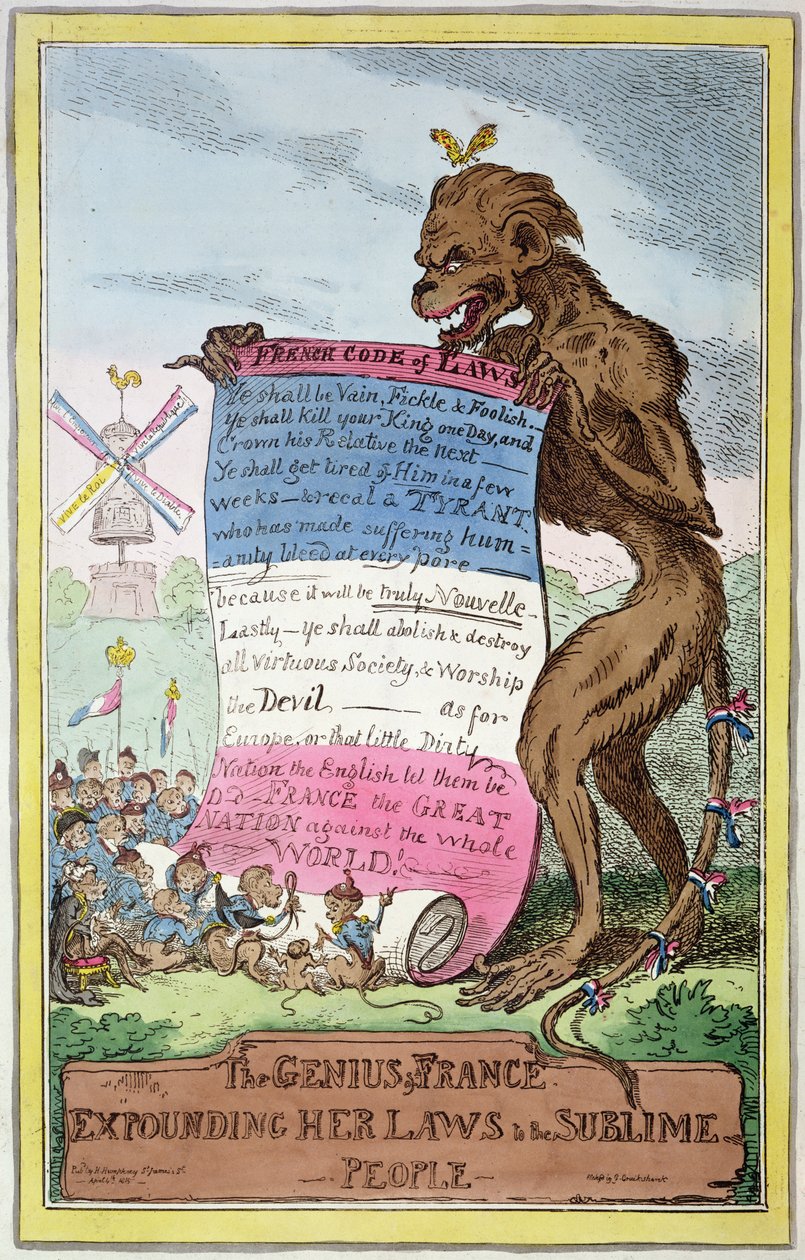 The Genius of France, 4. april 1815 (farvet litho) af George Cruikshank