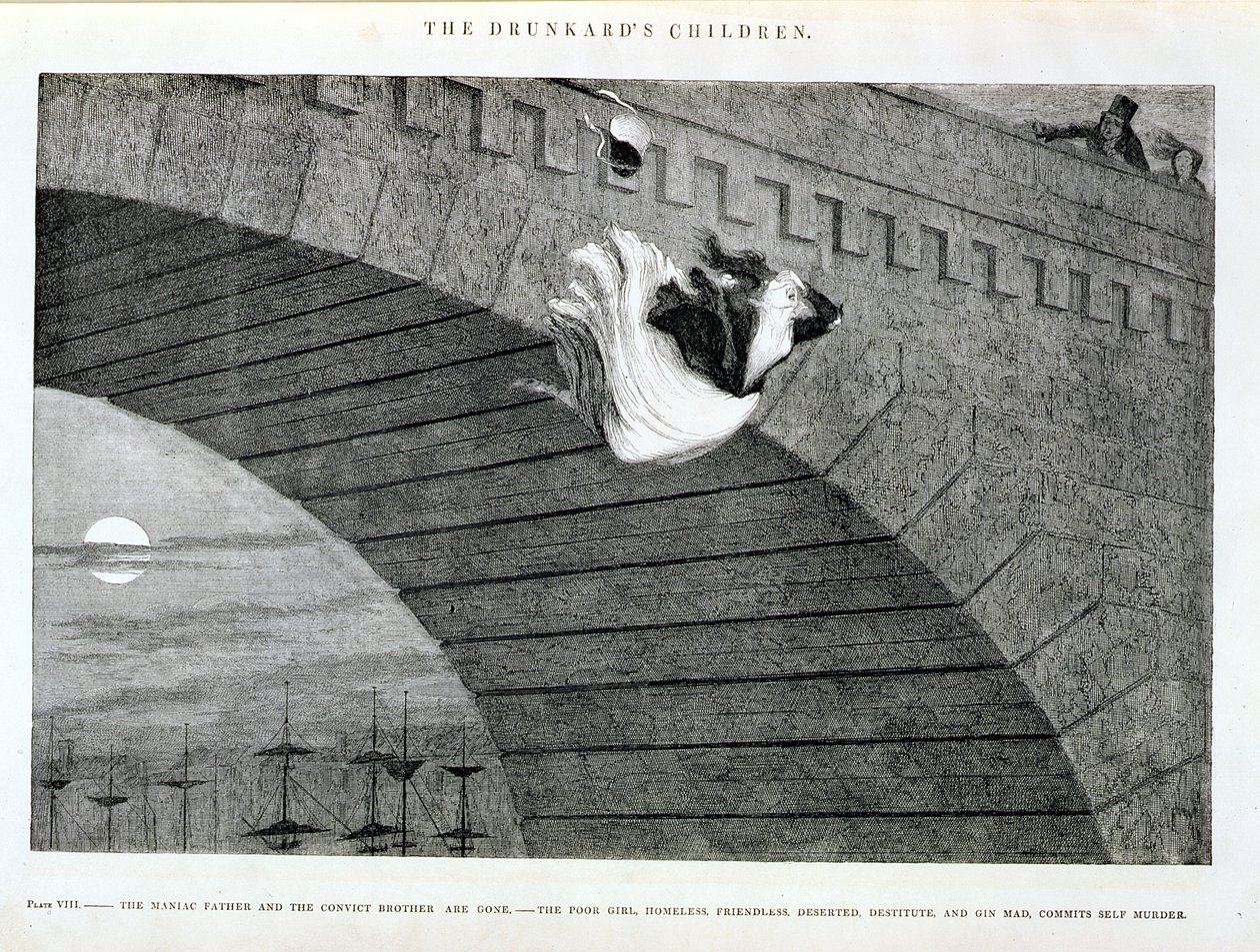 Den ginforvirrede pige begår selvmord, planche 8 af "The Drunkard