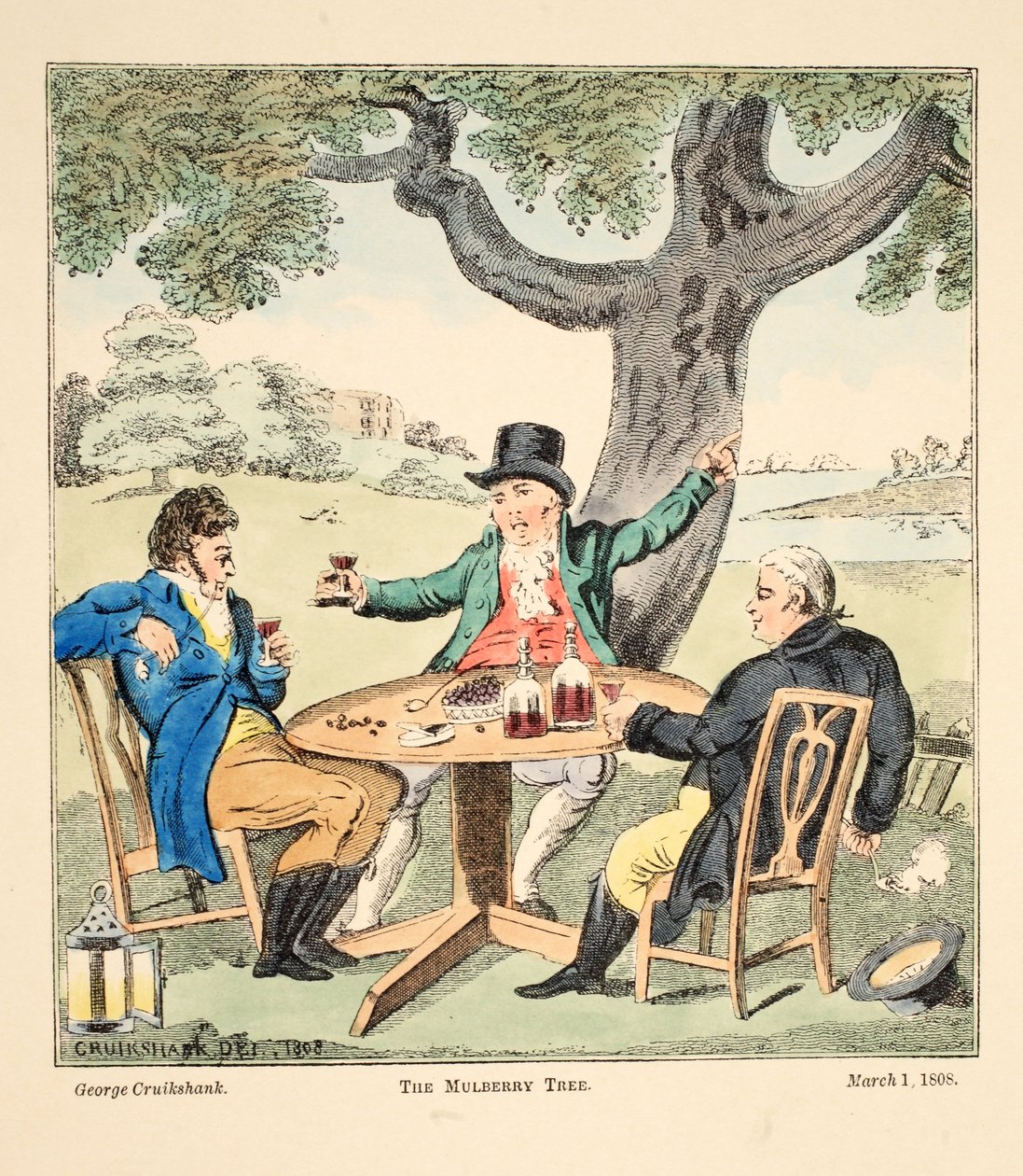 The Mulberry Tree, pub. 1808 (håndkoloreret gravering) af George Cruikshank