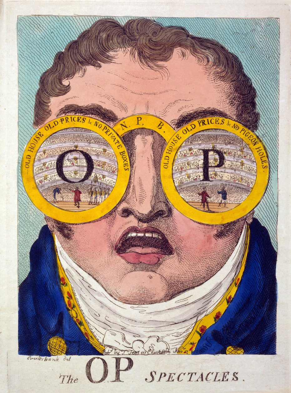 OP Spectacles, pub. 1809 (håndfarvet radering) af George Cruikshank