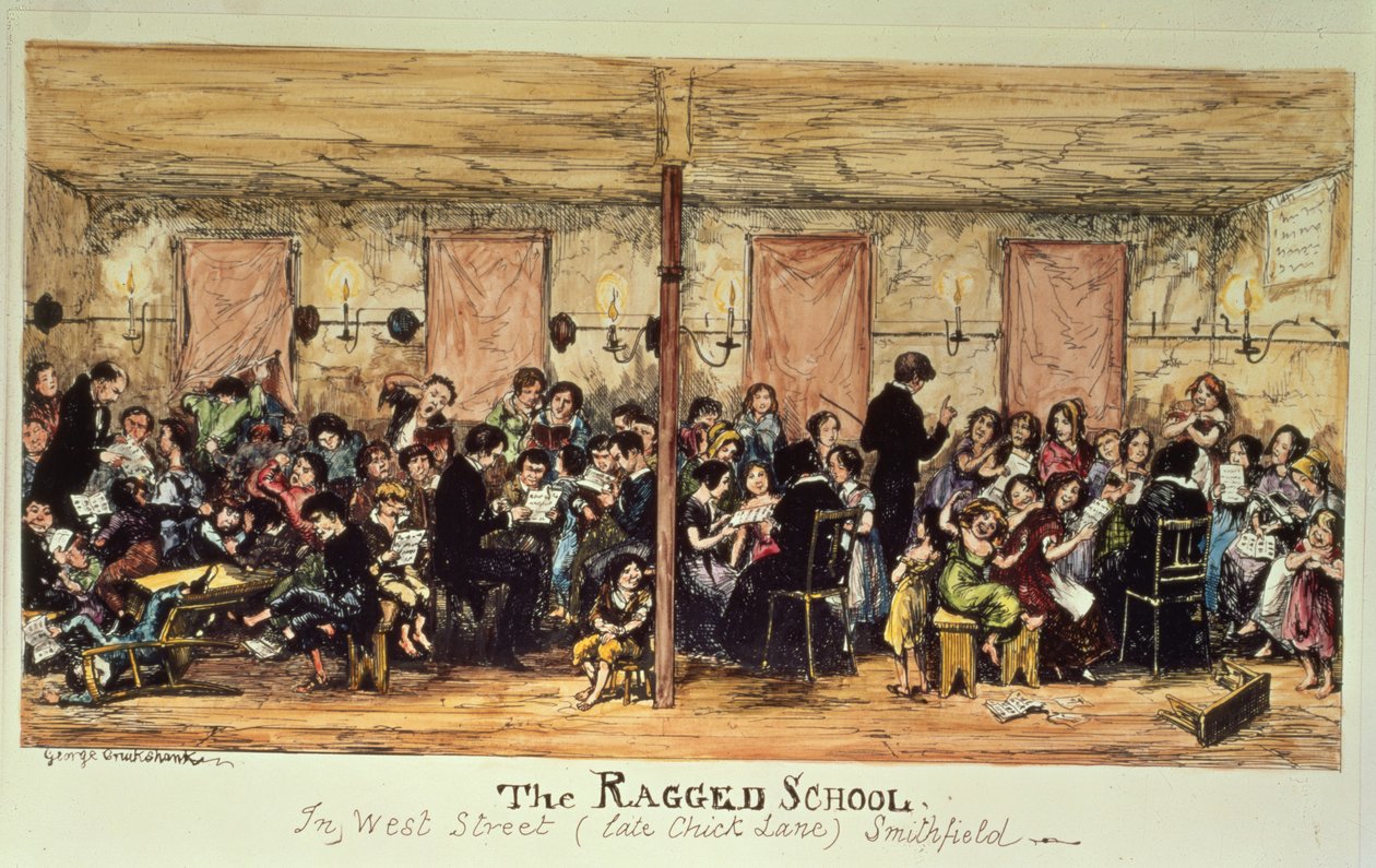 The Ragged School, West Street (tidligere Chick Lane), Smithfield (tryk) af George Cruikshank
