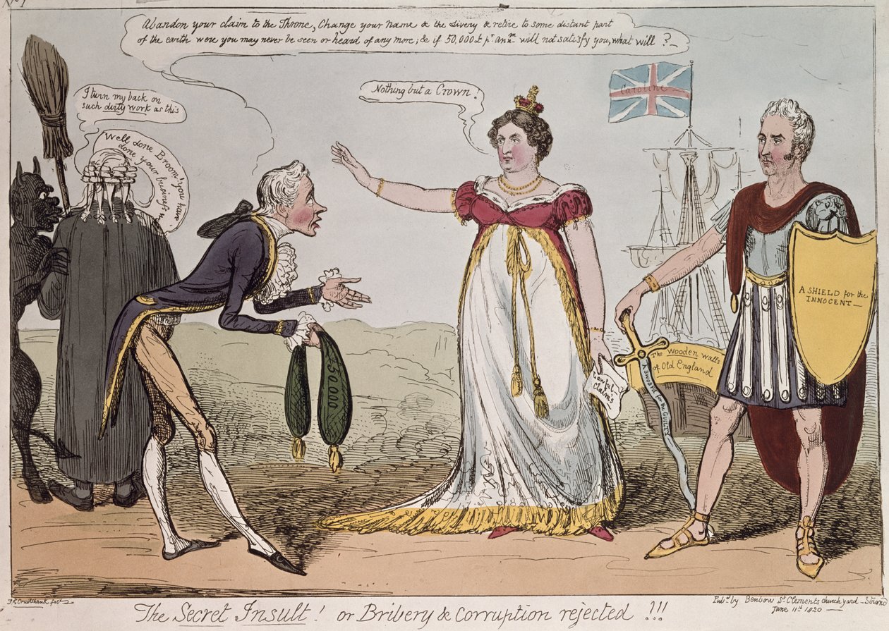 The Secret Insult or Bribery and Corruption Rejected, udgivet af Benbow, 1820 af George Cruikshank