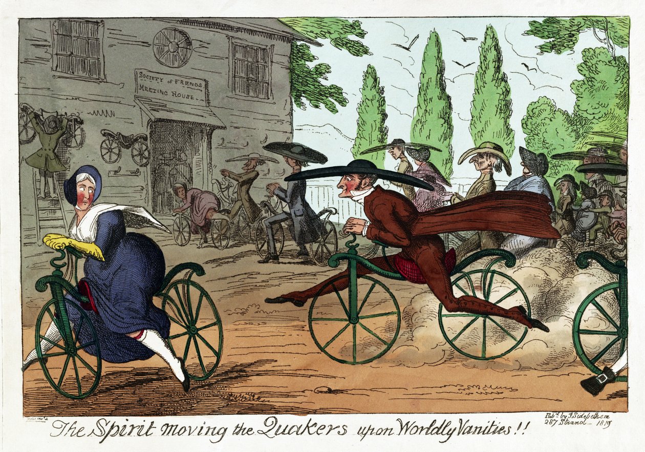 The Spirit moving the Quakers upon Worldly Vanities!!, pub. 1819 (håndfarvet gravering) af George Cruikshank