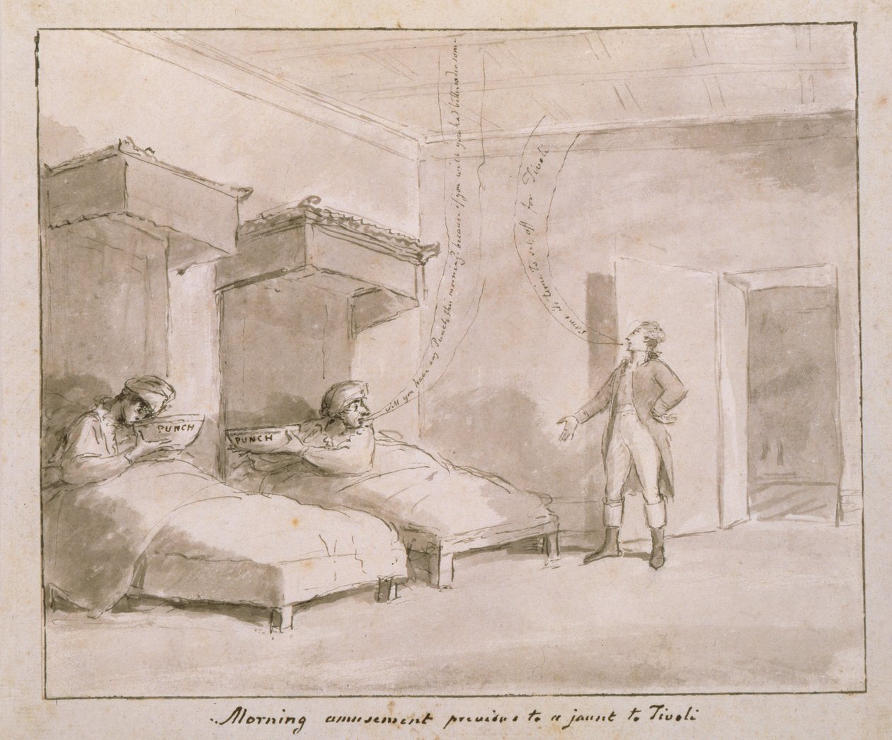 No.889-6 Morgenunderholdning før en tur til Tivoli (pen og lavis, blyant) af George Dance