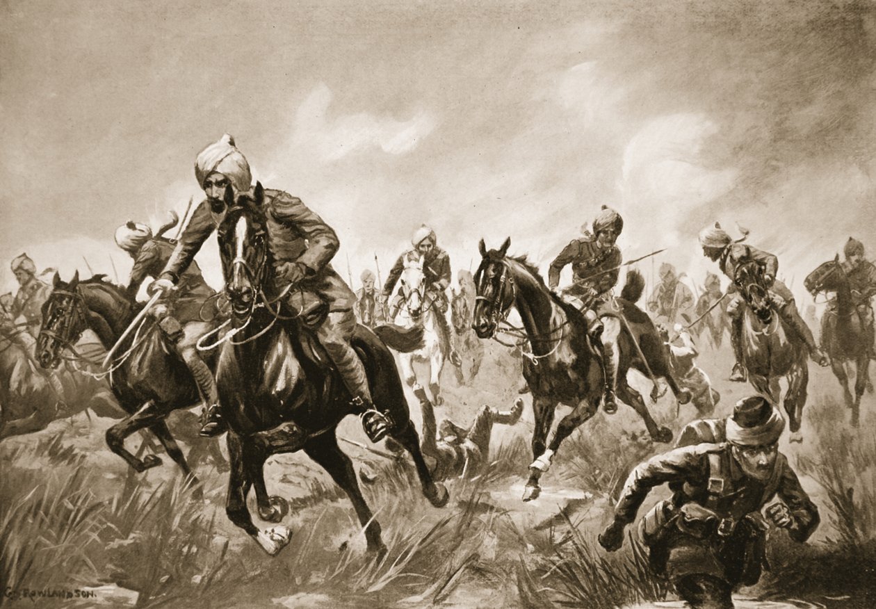 Jemadar Ram-Karan førte sin troppe under kraftig riffelild mod fjenden, der trak sig tilbage af George Derville Rowlandson