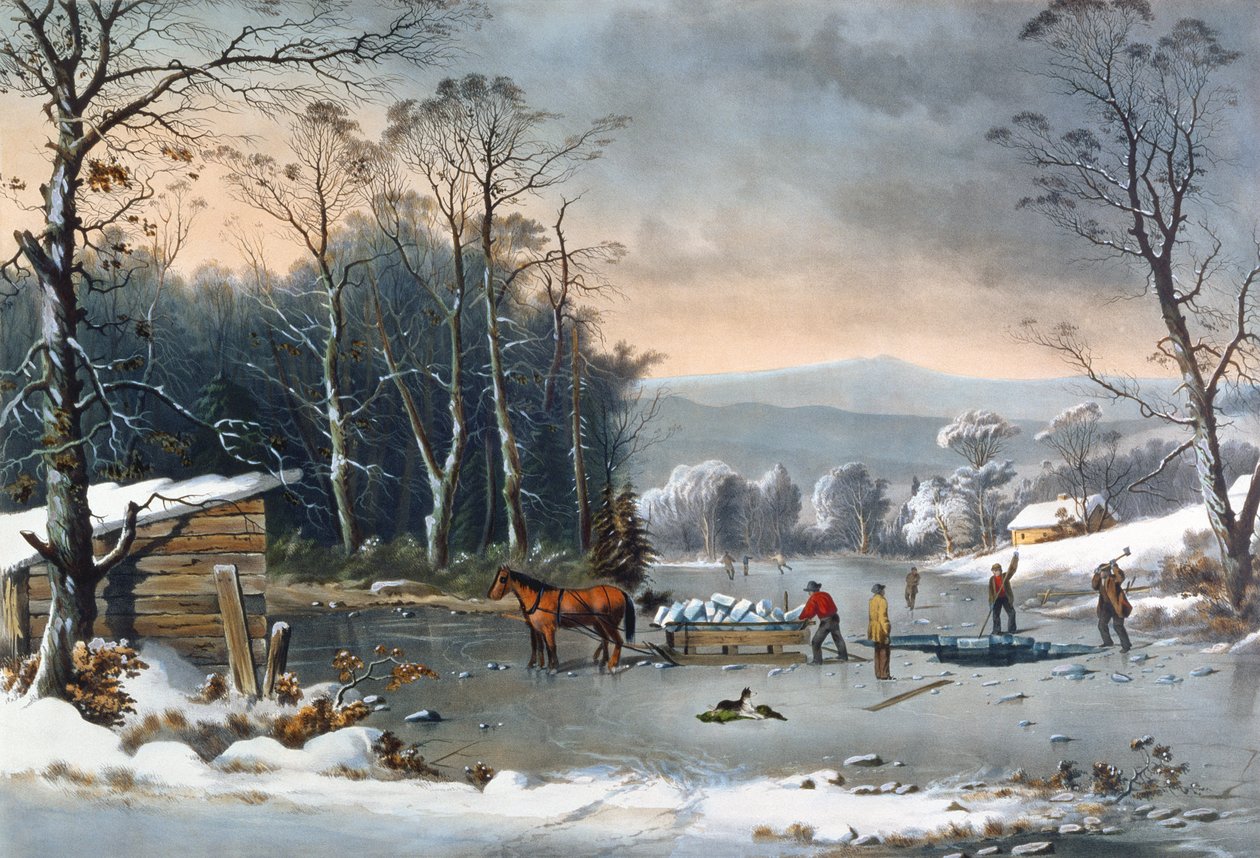 Winter in the Country, Getting Ice, pub. af Currier and Ives, New York, 1864 af George Henry Durrie