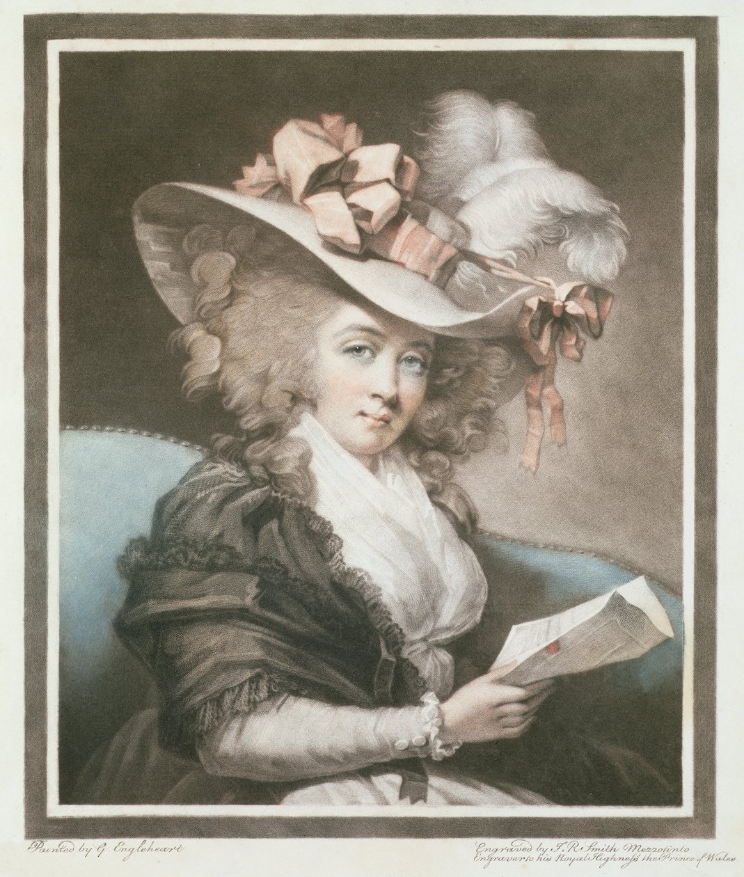 Mrs Mills, indgraveret og pub. af John Raphael Smith (1752-1812), 1786 (mezzotintgravering) af George Engleheart