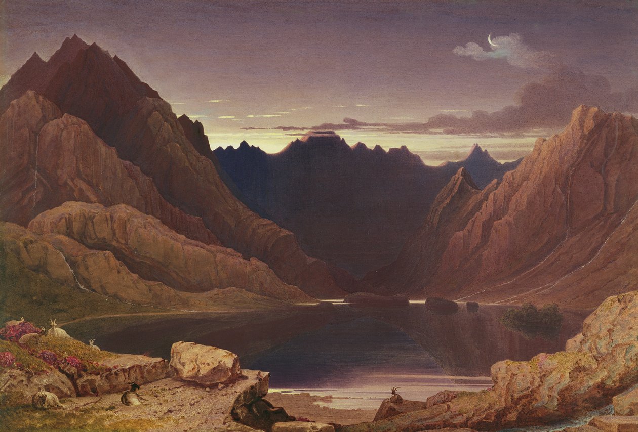 Loch Coruisk, Isle of Skye - Dawn, ca. 1826-32 (wc og tyggegummi lagt ned på kortet) af George Fennel Robson