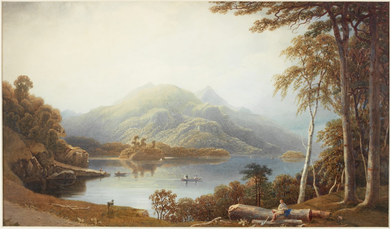 Lower Lake ved Killarney fra Muckross (akvarel på papir) af George Fennel Robson