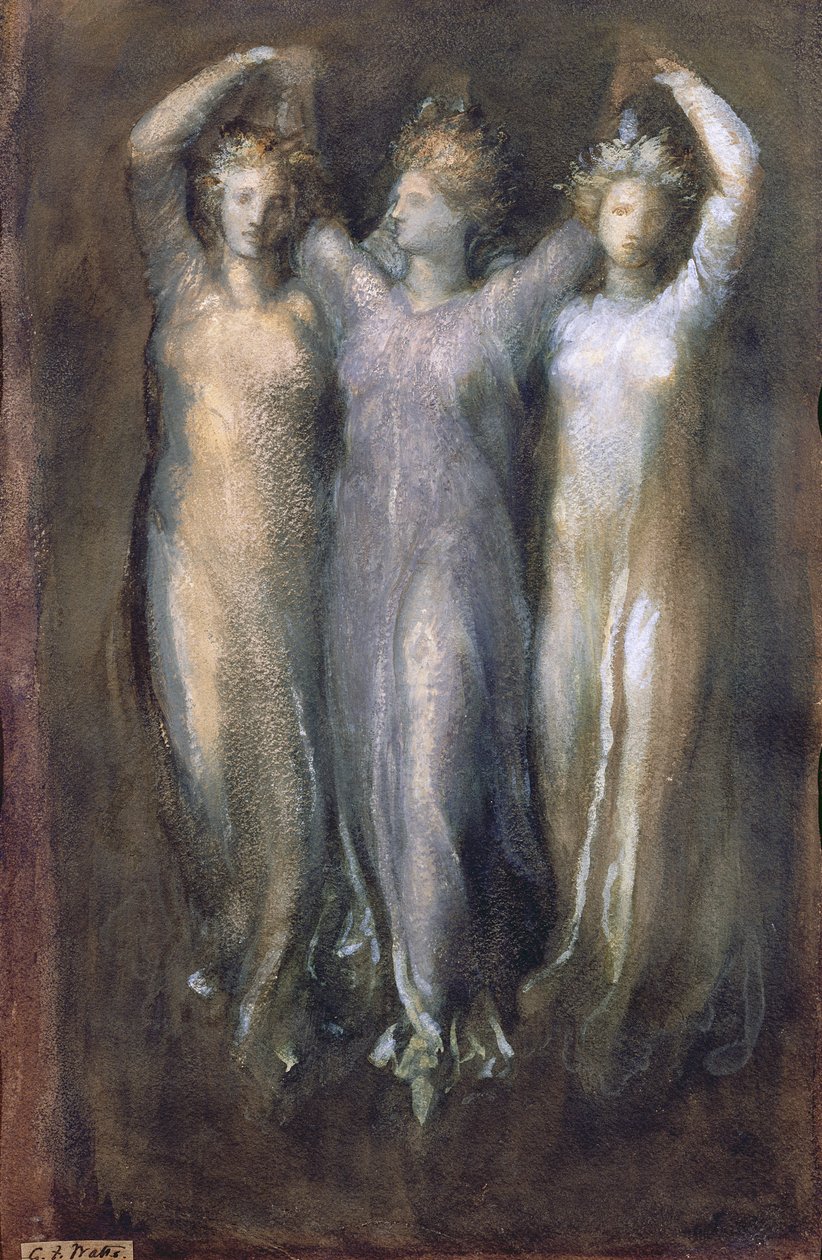 Klassisk studie med tre kvindelige former (pastel på papir) af George Frederick Watts