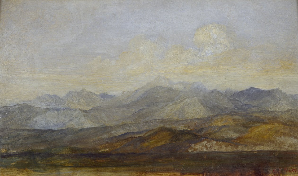 Carrara-bjergene fra Pisa, 1845 - 1846 af George Frederick Watts