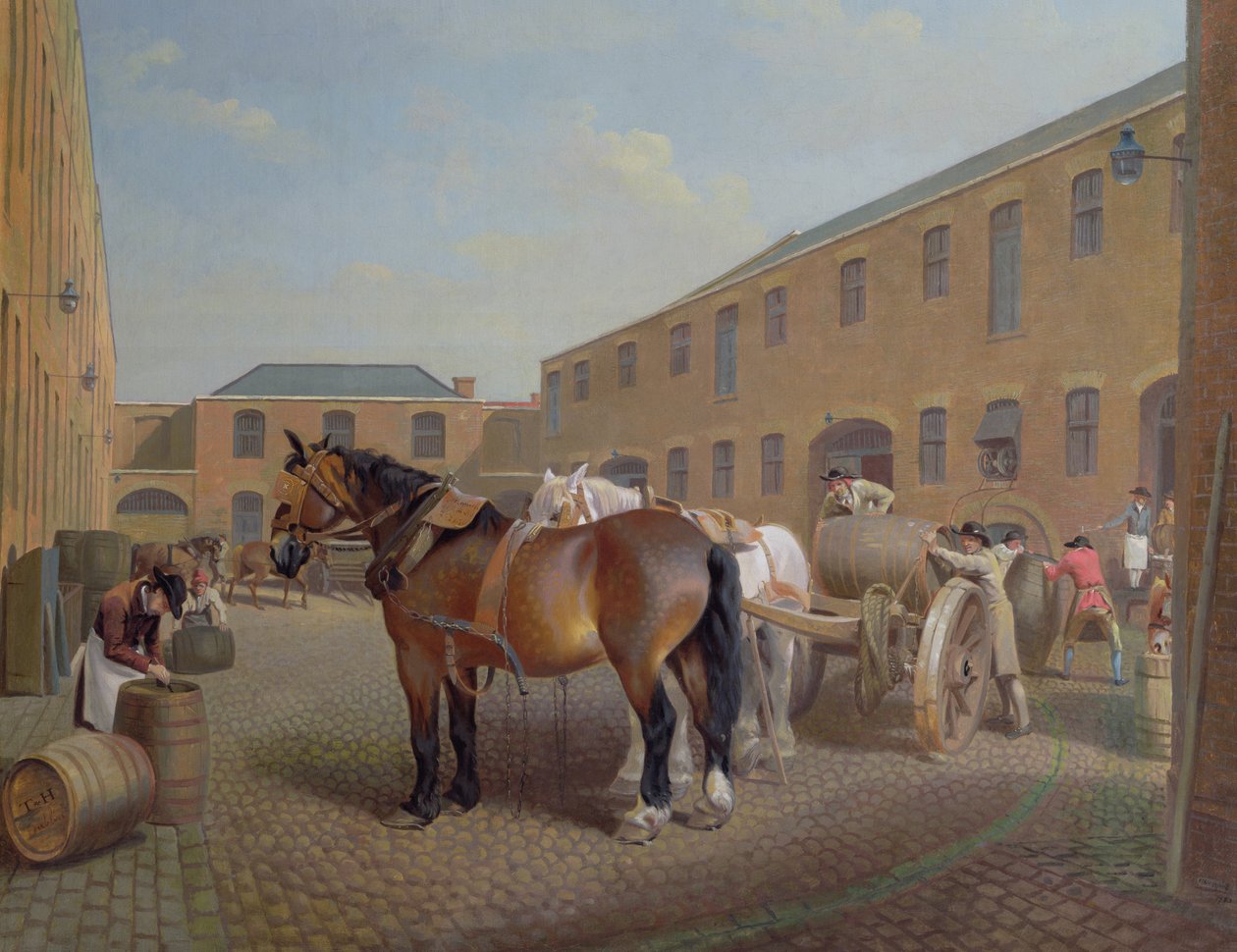 Lastning af ladvogne på Whitbread Brewery, Chiswell Street, London, 1783 af George Garrard