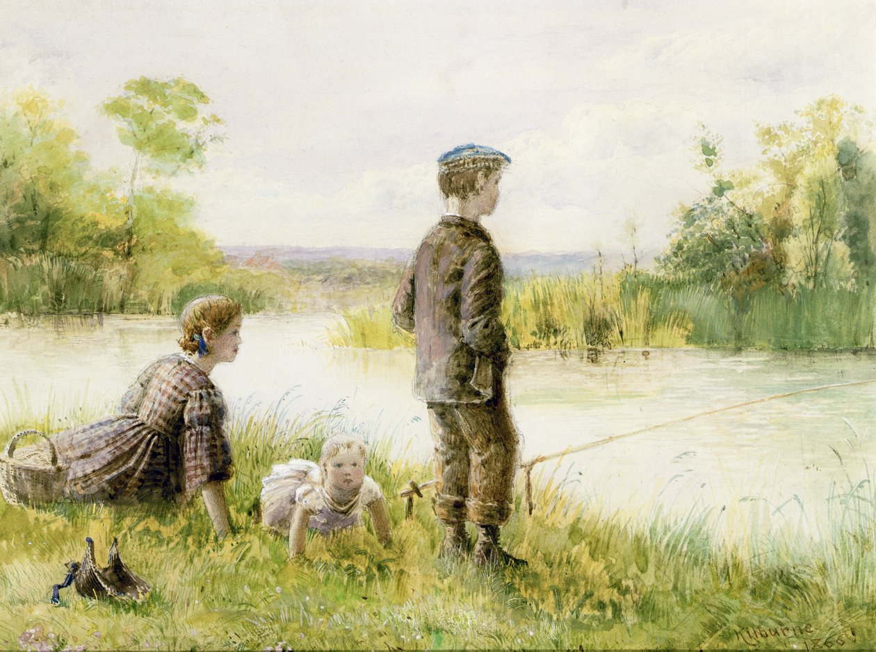 Børn, der fisker ved et vandløb af George Goodwin Kilburne