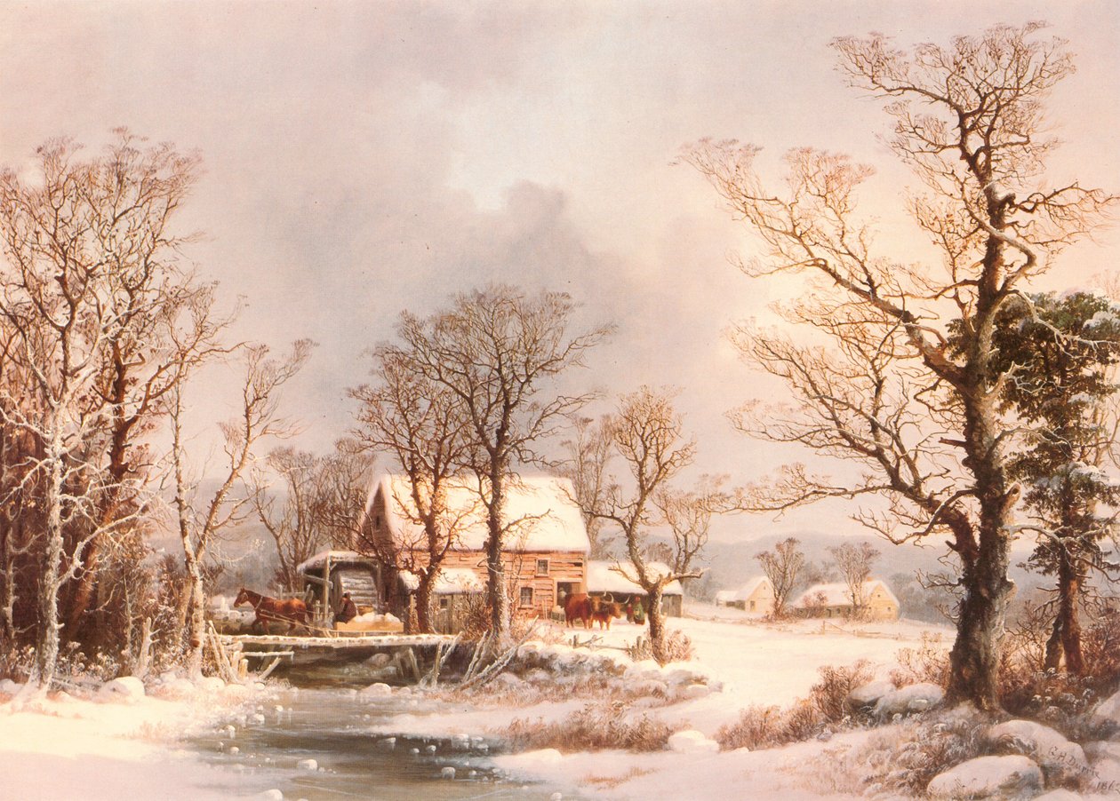 Vinter på landet, The Old Grist Mill af George Henry Durrie